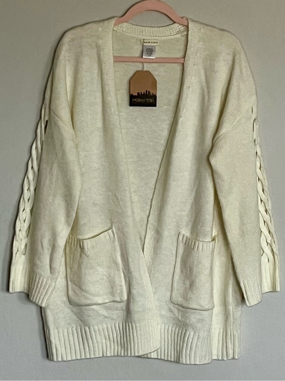 MAIN STRIP Women's Cream Open-Front Cardigan Sweater Oversized Size S